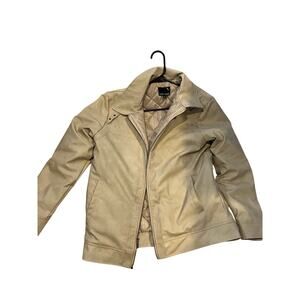 Stone Falcon White Faux Leather Bomber Jacket Mens Medium